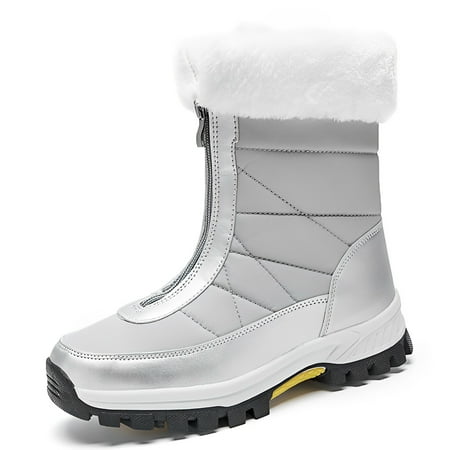 

Leather cashmere waterproof snow boots front zipper large size cold protection and warmth plus velvet outdoor