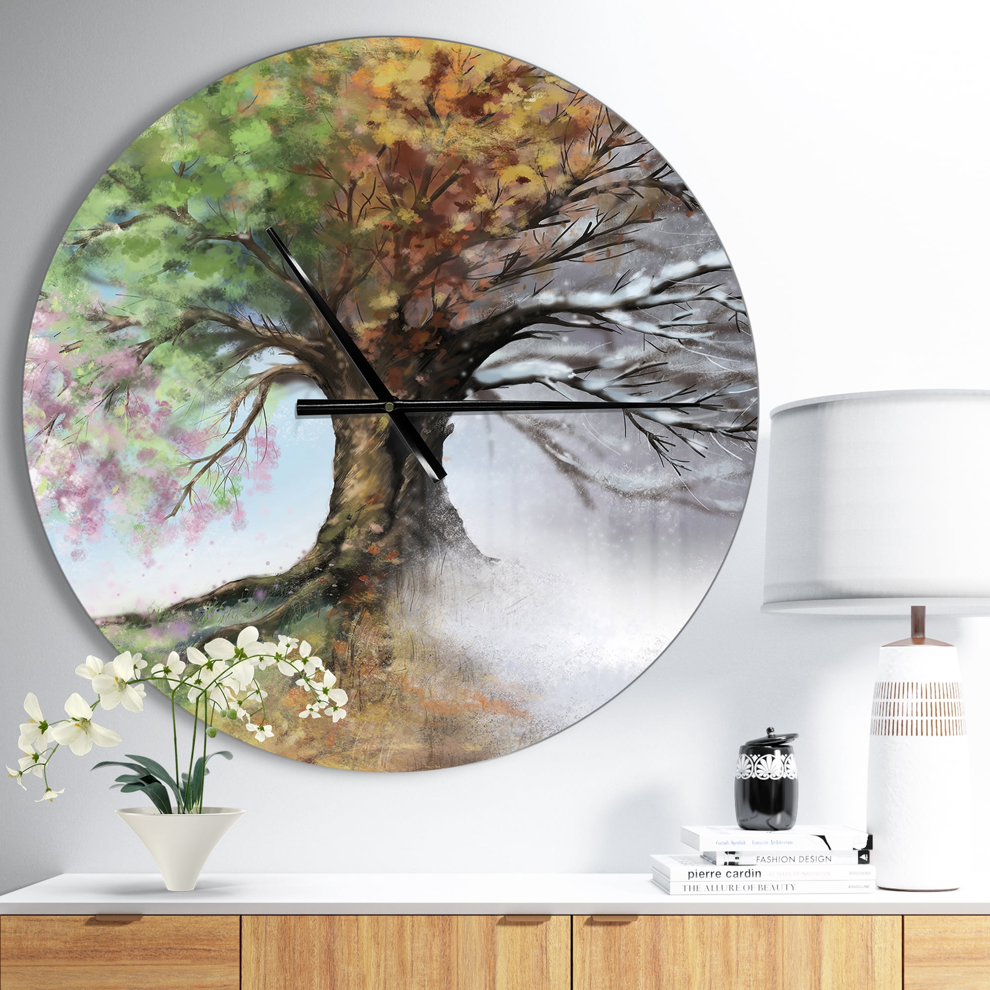 Designart 'Tree with Four Seasons' Metal Wall Clock