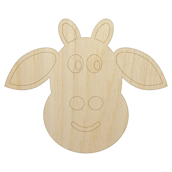 Cheerful Cow Face Doodle Wood Shape Unfinished Piece Cutout Craft DIY Projects - 4.70 Inch Size - 1/8 Inch Thick