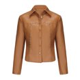 thumbnail image 7 of Ashirexll Leather Jacket Women Fall Oversized Short Thin Faux Leather Casual Jacket Fashion Motorcycle Bike Coat Brown M, 7 of 7