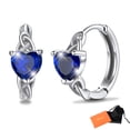 thumbnail image 1 of Pendientes de aro de plata de ley con piedras natales Silvora para mujer. Diamantes creados. Delicada joya de regalo para cumpleaños o Navidad, 1 of 8