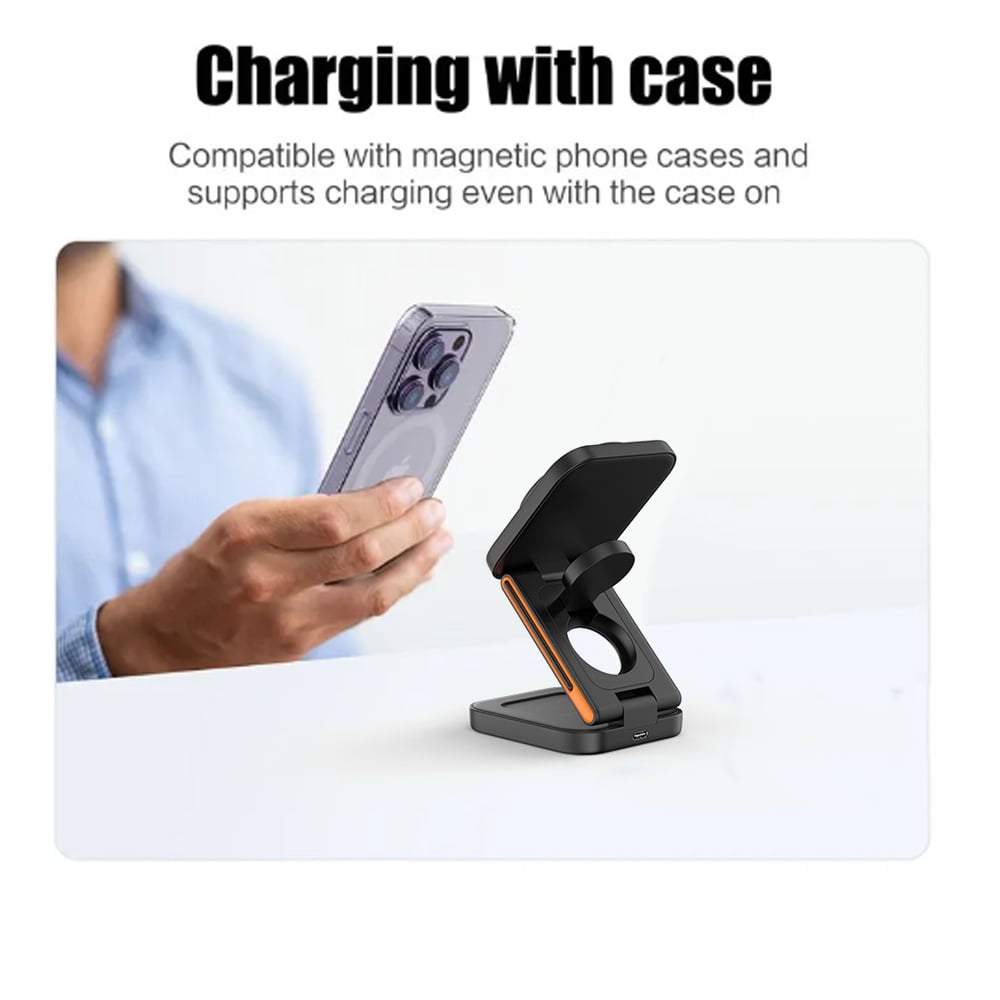 100W 3-in-1 Magnetic Foldable Wireless Charging Station for Smartphones Smartwatches & Earbuds-Black