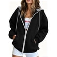 thumbnail image 2 of Hurxie Women's Zip Up Y2K Hoodies Casual Long Sleeve Sweatshirts Fall Winter Track Jackets with Pockets Black,M, 2 of 7