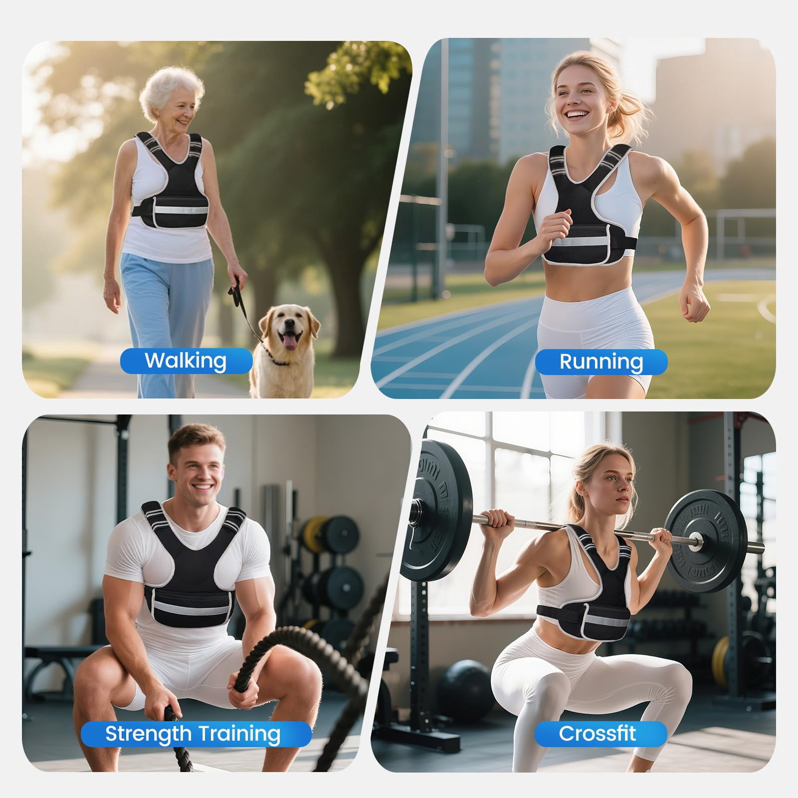 Black 4-10lb Adjustable Weighted Vest for Walking Running Crossfit Strength Training
