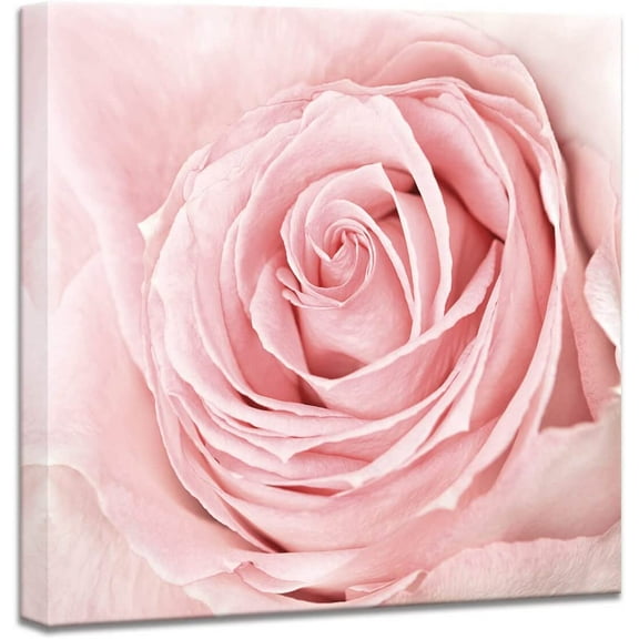 Pink Bathroom Decor - Pink Rose Close Up Canvas Wall Art Blush Pink Room Decor Aesthetic Light Pink Bedroom Decor Pink Artwork for Home Walls Floral Wall Pictures for Bathroom Wrapped 14x14inch