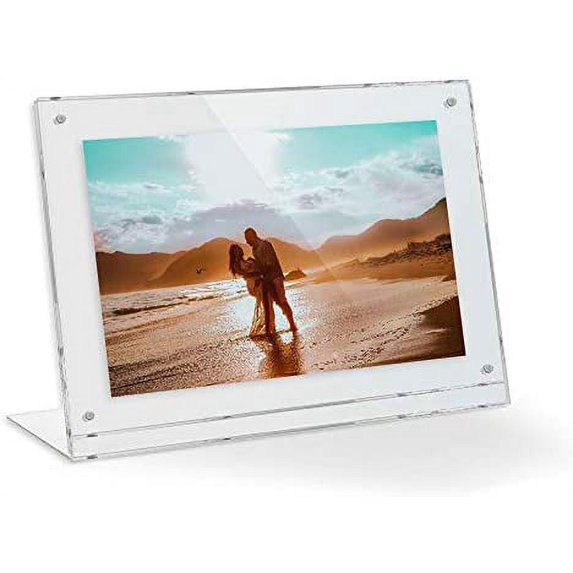 10X8 Acrylic Floating Picture Frame - Table Stand With Chrome Magnetic Front Cover To Easily Change Photos - Made In The