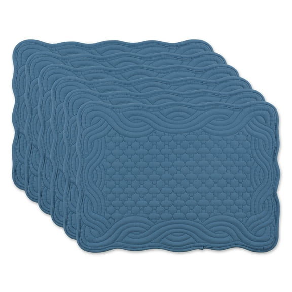 Contemporary Home Living Textured Quilted Rectangular Placemats - 18" - Aegean Blue - Set of 6