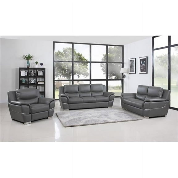 Home Roots 329482 Chic Leather Sofa Set, Grey - 111 in.