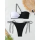 thumbnail image 1 of Bikini de un hombro para mujer, traje de baño pequeño con realce, Tanga, color blanco y negro, 2024, 1 of 5