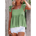 thumbnail image 6 of Women'S Casual Square Neck Ruffle Cap Sleeve Peplum Babydoll Blouse Tank Top Green L, 6 of 7