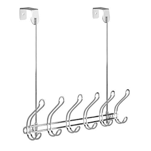 InterDesign Classico Over The Door Organizer Hooks for Coats Towels 4 Hooks Chrome Hats Robes