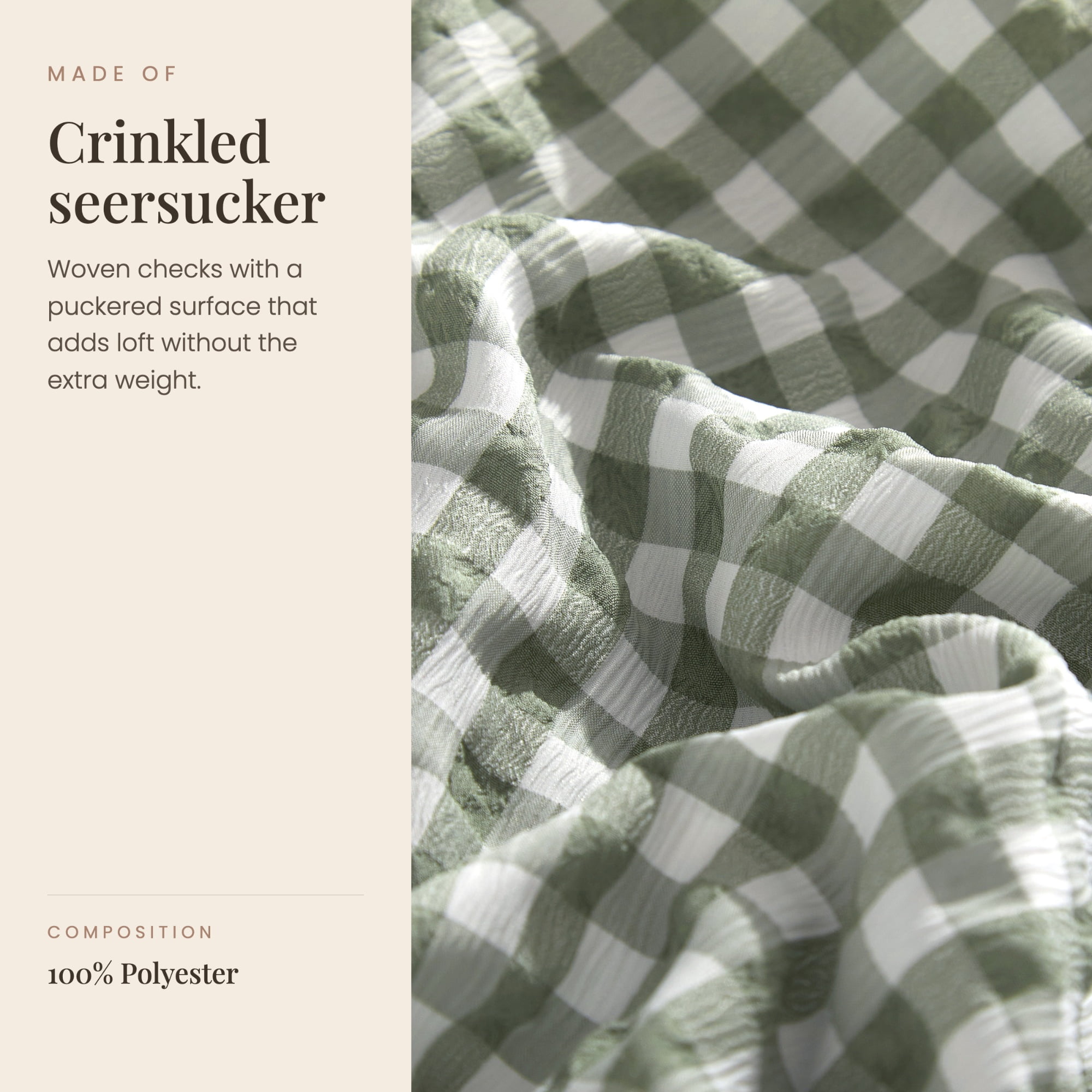 Mason & Craft 3 Piece Green Gingham Seersucker Comforter Set, King