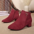 thumbnail image 6 of Women's Suede Side Zipper Ankle Boots, Pointed Toe Chunky Low Heel Booties, Retro V Cut Collar Short Boots for Business Casual Work, Elegant Daily Commuting Walking Shoes, Red 7, 6 of 8