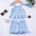 thumbnail image 5 of Liyamei Back To School Outfits For Girls, Toddler Summer Set, Sleeveless Romper with Shorts Casual Beach Wear Blue 0-3 Months, 5 of 5