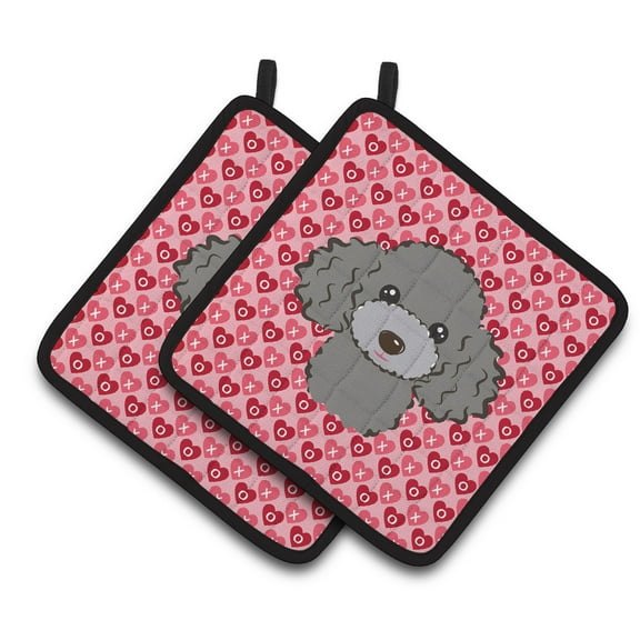 Caroline's Treasures Silver Gray Poodle Hearts Pair of Pot Holders