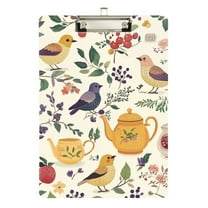 FORMRS Acrylic Clipboard with Low Profile Clip Standard A4 Letter Size, 12.5" x 9", Birds and Teapots