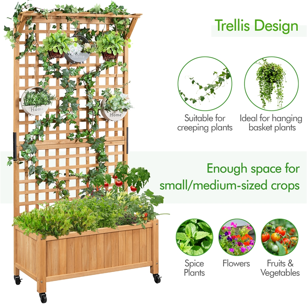 Renwick 35.5'' L × 18'' W × 72'' H Wood Planter Raised with Trellis, Light Brown