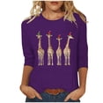 thumbnail image 2 of LEKWK Snowman Shirts for Women Xmas Crew Neck 3/4 Sleeve Tops Santa Shirts for Women Vintage Brown Tops for Women, 2 of 5