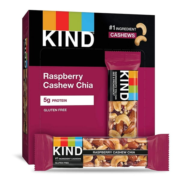 KIND Bars, Raspberry Cashew & Chia, Gluten Free, 1.4 oz, 12 Snack Bars