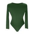 thumbnail image 3 of Savings Womens Long Sleeve Rib Knit Bodysuit Round Neck Solid Color Sexy Ribbed One Piece Romper Onesies Bodycon Tops (M, Green Zip), 3 of 5