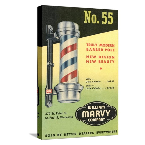 Art.com Barber Pole Advetisement Stretched Canvas Print Wall Art, 12" x 18"