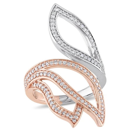 - Miabella 5/8 Carat T.W. Diamond 14k 2-Tone White and Rose Gold Abstract Leaf Ring