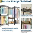 thumbnail image 4 of Heavy Duty Freestanding Garment Rack - 1630 lbs Capacity Clothes Organizer - 4 Hanging Rods & Adjustable Shelves - Portable Metal Wardrobe Closet System  - 3 Combinations (2x3x2 Floors), 4 of 7