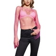 thumbnail image 1 of Aunavey Women's Long Sleeve Rhinestone Rave Crop Top Diamond Sheer Mesh See Through T Shirt Clubwear, 1 of 4