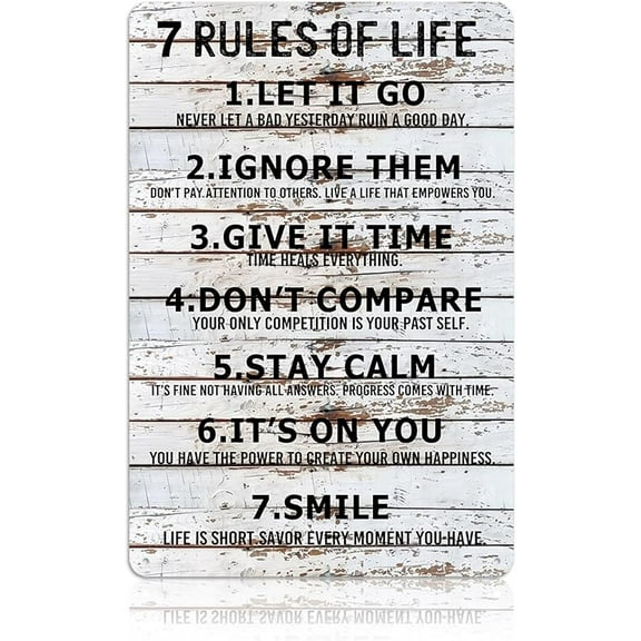 Teen Boys Room Decor - Cool Inspirational Wall Art Teenage Girl Bedroom Stuff 7 Rules of Life Metal Tin Signs for 10-18 Year Old Teens Room Accessories 8x12 Inch