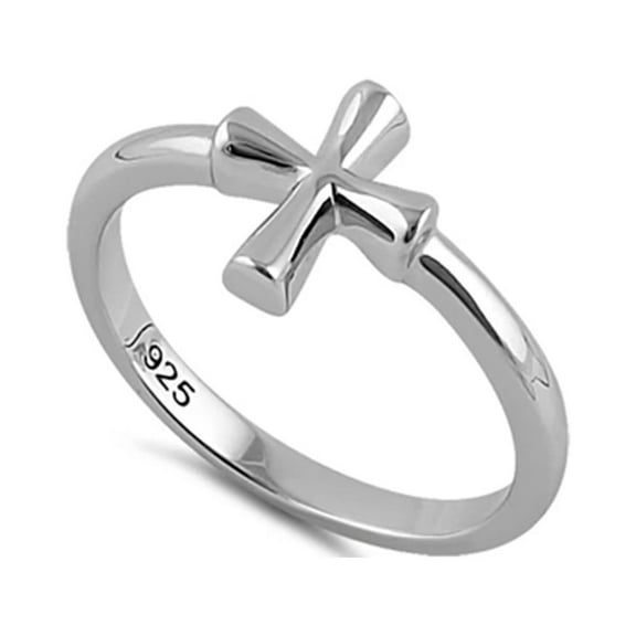 Mooneye 925 Sterling Silver Platinum Plated Small Cross Women Valentines Day Gifts Ring