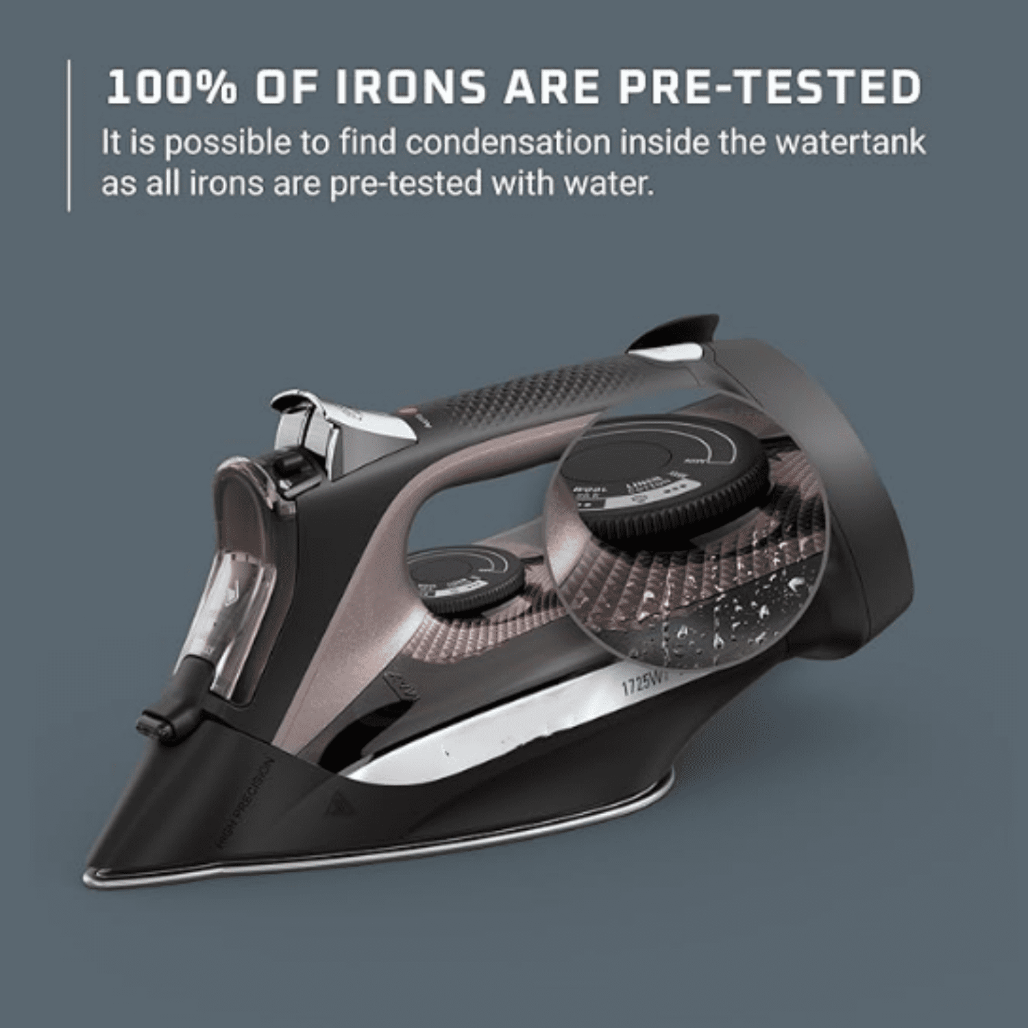 Stainless Steel Soleplate Steam Iron with Retractable Cord, Powerful Steam Diffusion, Auto-Off and Anti-Drip, 1725 Watts, Black Clothes Iron, DW2459