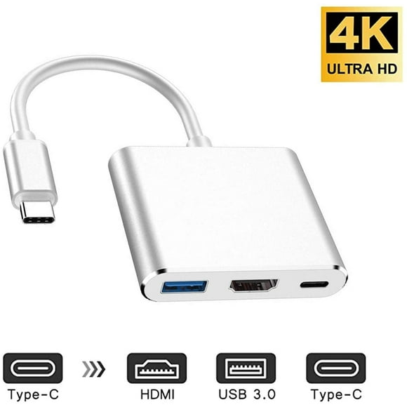 USB-C to HDMI Adapter (Supports 4K / 30Hz) - Type- C 3 IN 1 Converter Cable for 2017 / 2018 Macbook Pro, iMac, iPad Pro, Chromebook, Dell XPS 13 15 & More USB 3.0 Type-C Devices
