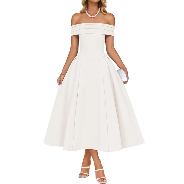 Vestido de cóctel ZESICA con hombros descubiertos y manga corta para mujer