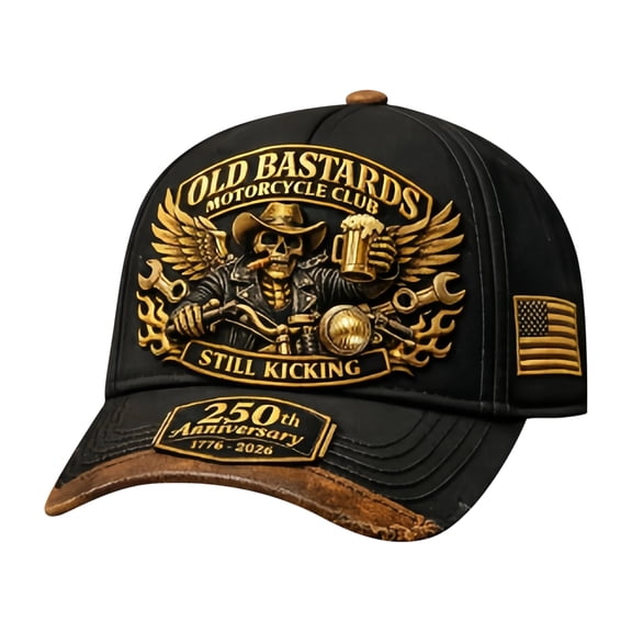 USA 250th Anniversary Baseball Cap for Men Women, 1776-2026 Old Bastards Motorcycle Club Hat, 3D Digital Printed Patriotic Sun Hat, Vintage Distressed Snapbac
