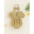 thumbnail image 3 of 2PC Newborn Baby Girls Clothes Plaid Jumpsuit Romper Playsuit Headband Outfits, 3 of 8