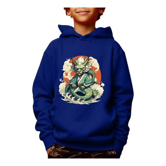 Cool Dragon Print New Year Hoodies For Boys - Casual Graphic Design With Stretch Fabric For Comfortable Spring Autumn Wear