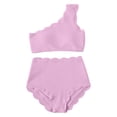thumbnail image 6 of LEKWK High Waisted Bikini Sets for Women Two Piece One Shoulder Scalloped Trim Bathing Suits Tummy Control Cute Summer Resort Beach Outfits, 6 of 8