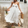 thumbnail image 3 of Vestido blanco bohemio de verano para mujer, con escote en V y tirantes finos, vestido largo, 3 of 8