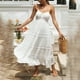 thumbnail image 3 of Vestido blanco bohemio de verano para mujer, con escote en V y tirantes finos, vestido largo, 3 of 8