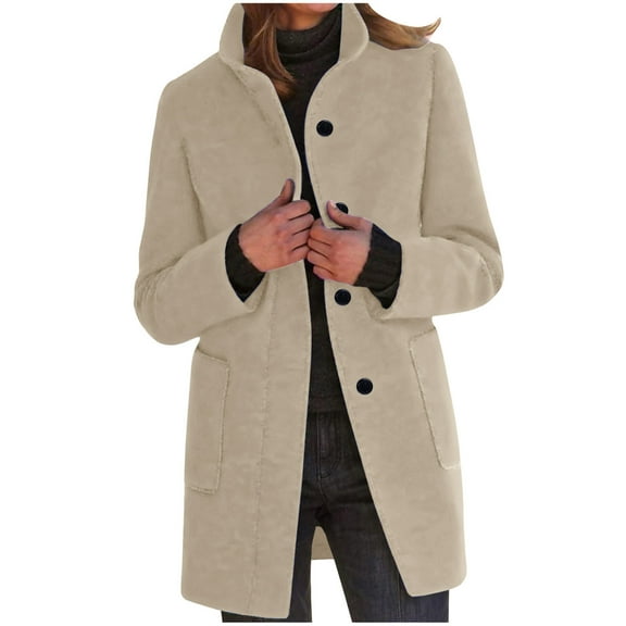 tklpehg Womens Long Winter Coats Temperament Long Woolen Coat Solid Color Casual Loose Long Sleeve Lapel Winter Warm Jacket Outwear (Beige,XL)