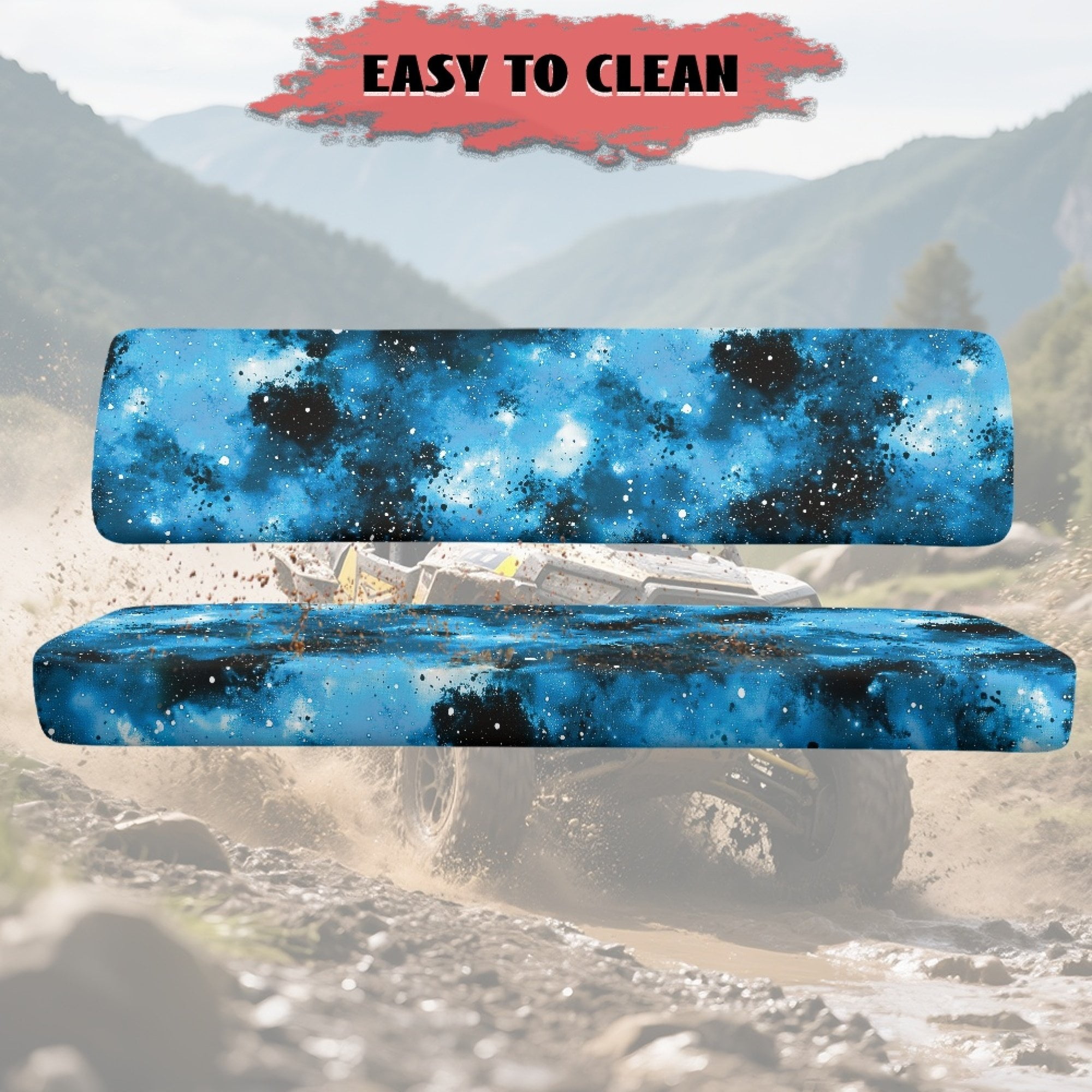 ZIATUBLES UTV Seat Covers 2 Pack, Waterproof Polyester Front Bench Seat Protectors Compatible with Kawasaki Mule 3000 4000, Fade Wear Resistant UTV Decor Accessory Part, Blue Black Abstract Tie-Dyed