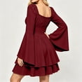 thumbnail image 3 of KICILVS Halloween Dresses for Women Plain Square Neck Flare Sleeve Dress Ruched Bust Layered Hemline Mini Party Gown Purple, 3 of 8