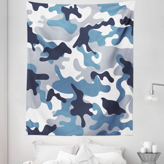 Camouflage Tapestry, Illustration Abstract Soft Colors Pattern Surreal Shapes Design Art, Fabric Wall Hanging Decor for Bedroom Living Room Dorm, 5 Sizes, Slate Blue Indigo Grey, by Ambesonne