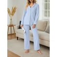 thumbnail image 4 of Cueply Womens Pajama Sets Long Sleeve Knit Button Down Pj Lounge Sets Sleepwear with Drawstring Pockets, 4 of 6