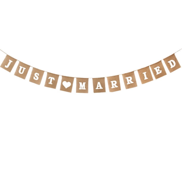 Letreros de boda de arpillera de 4 metros con la frase "RECIÉN CASADOS", guirnaldas y banderines, banderas, accesorios para fotomatón, decoraciones para recepción, despedida de soltera, propuesta de