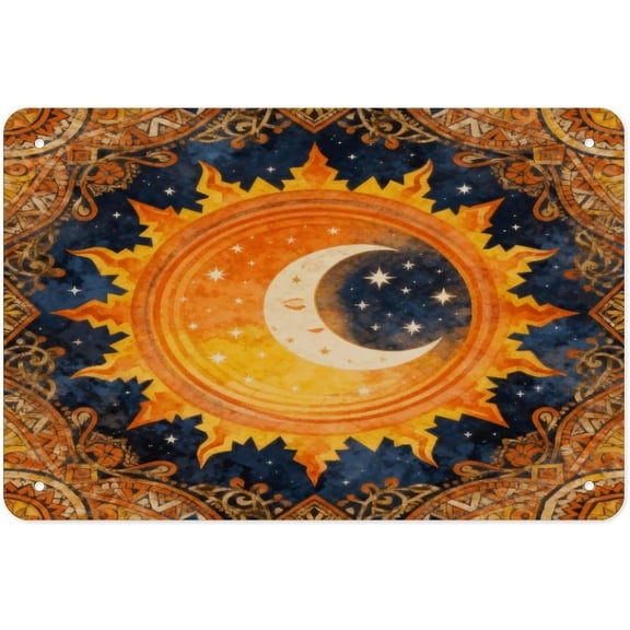 Rustic Sun Moon Boho Metal Tin Wall Art Print 8x12 Inch Hanging Iron Poster for Home Kitchen Bathroom Garden Garage Decor