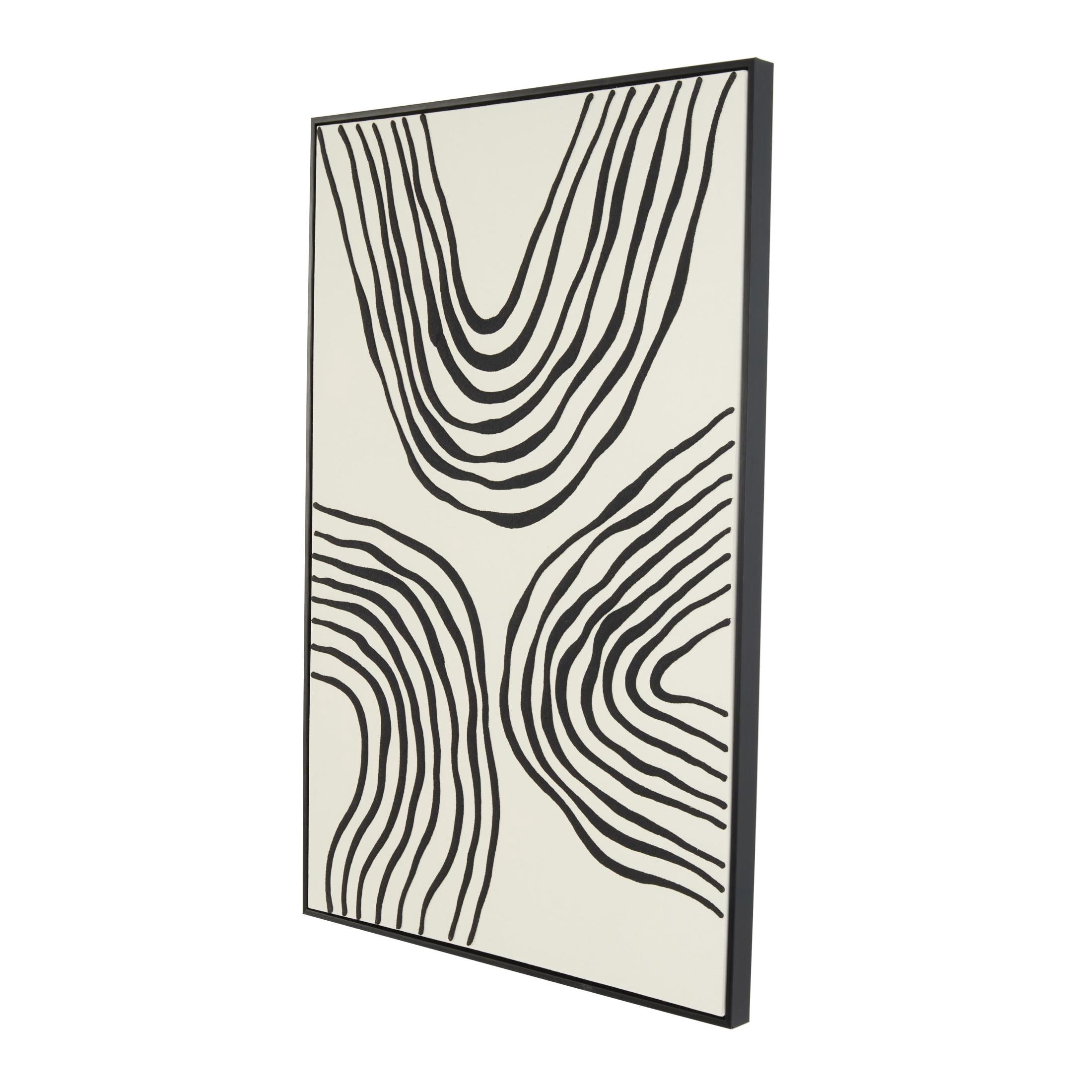 33" x 49" Wavy Line Abstract Framed Wall Art with Black Wooden Frame, by DecMode