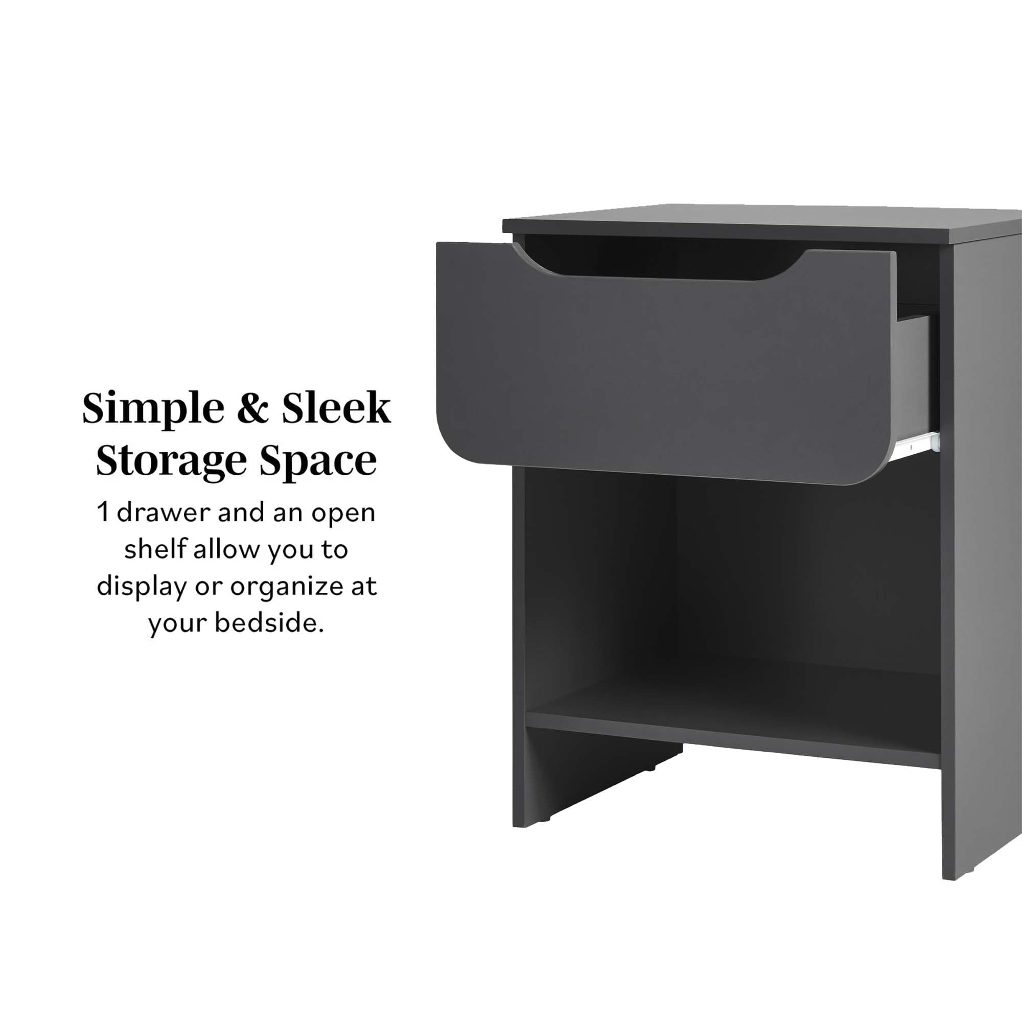 Walker Edison Modern Scandi 1-Drawer Nightstand, 2 Pack, Dark Grey