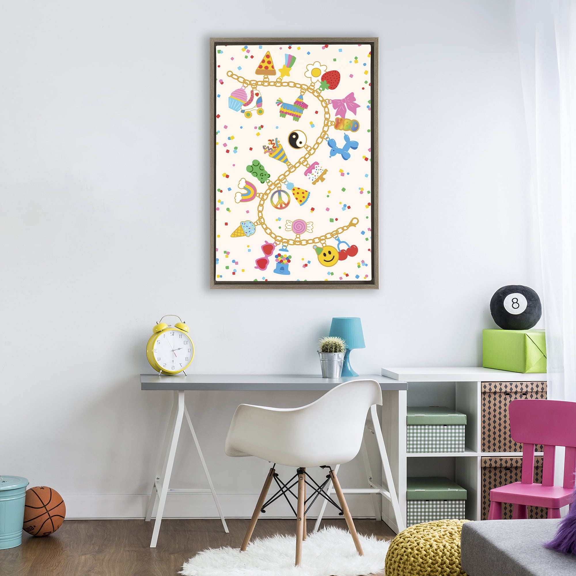 Stupell Industries Playful Party Charm Bracelet Brown Framed Floater Canvas Wall Art, design by Nadia Hassan