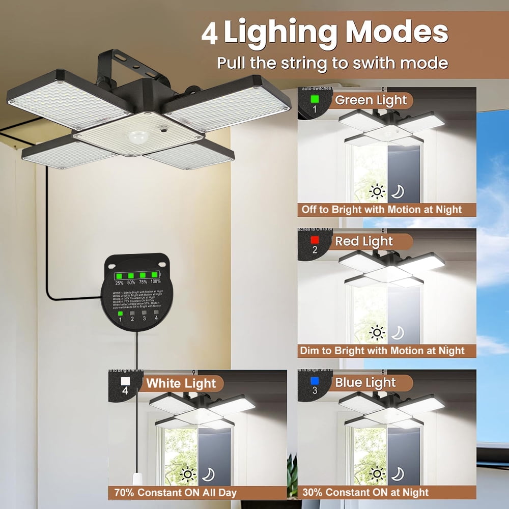 Solar Shed Light Indoor Outdoor, 7500LM Solar Pendant Light with Pull String, Daytime Available Solar Lights Indoor Motion Sensor for Shed Barn Gazebo Garage Home